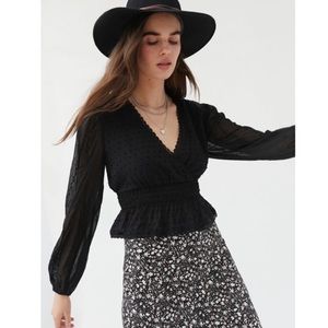 Urban Outfitters Black Embroidered Peplum Blouse Size Medium